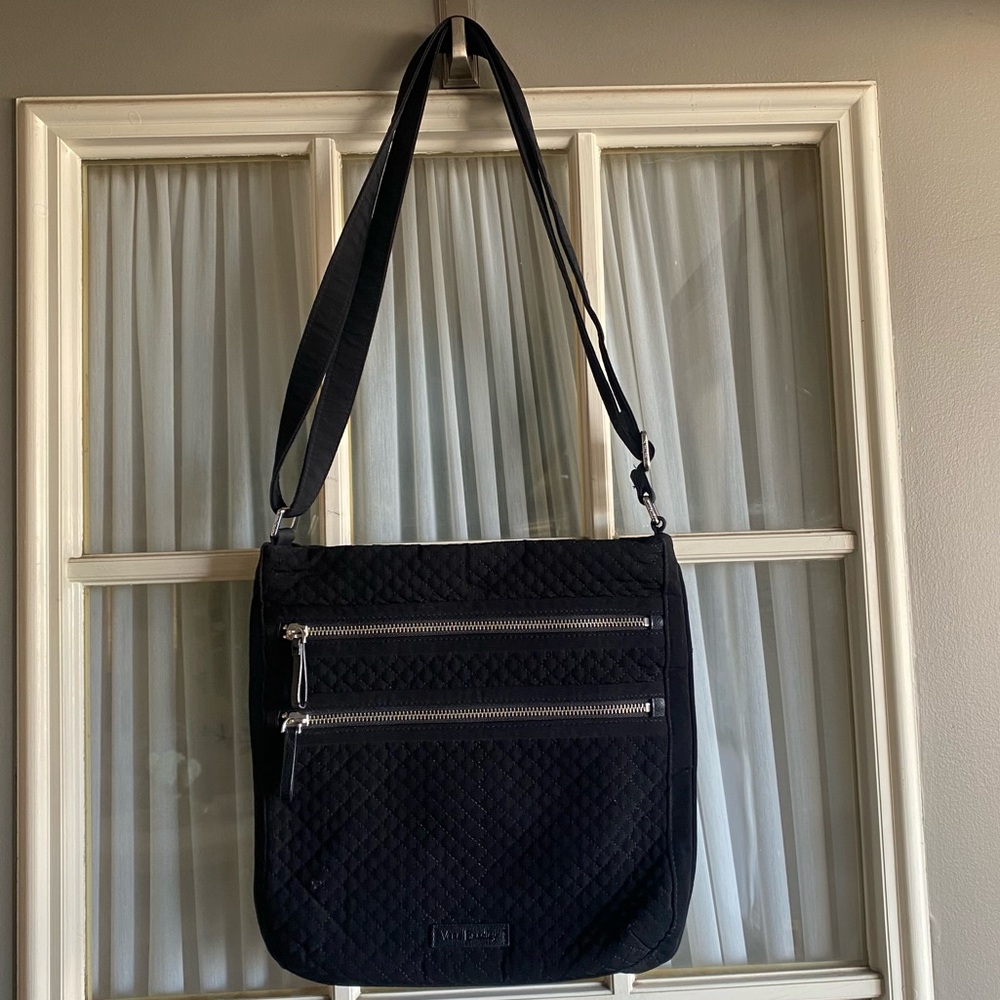 Vera Bradley Black Quilted Crossbody Bag with Front Zip Pockets